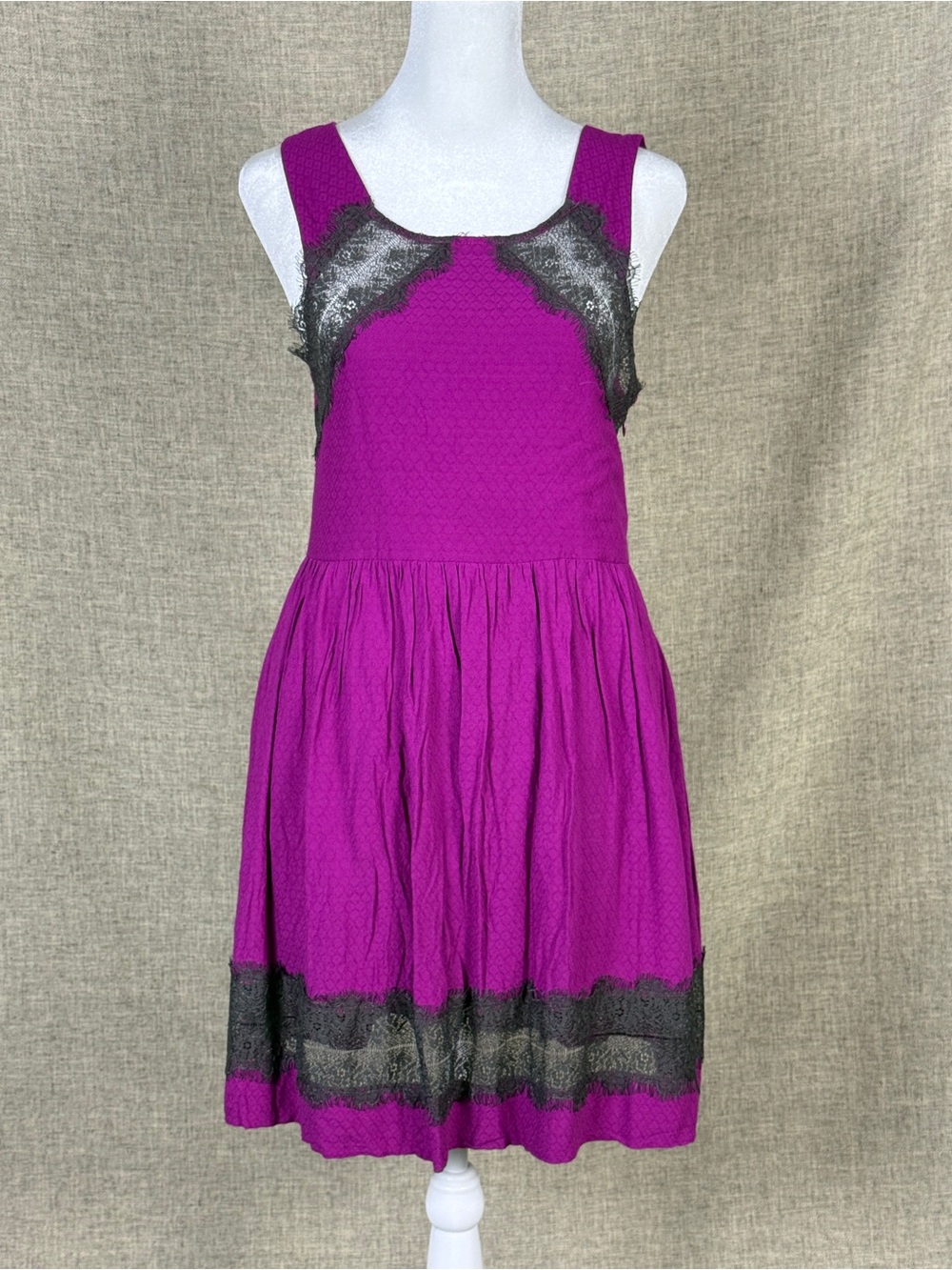 Free People Magenta Lace-Trim Mini Dress